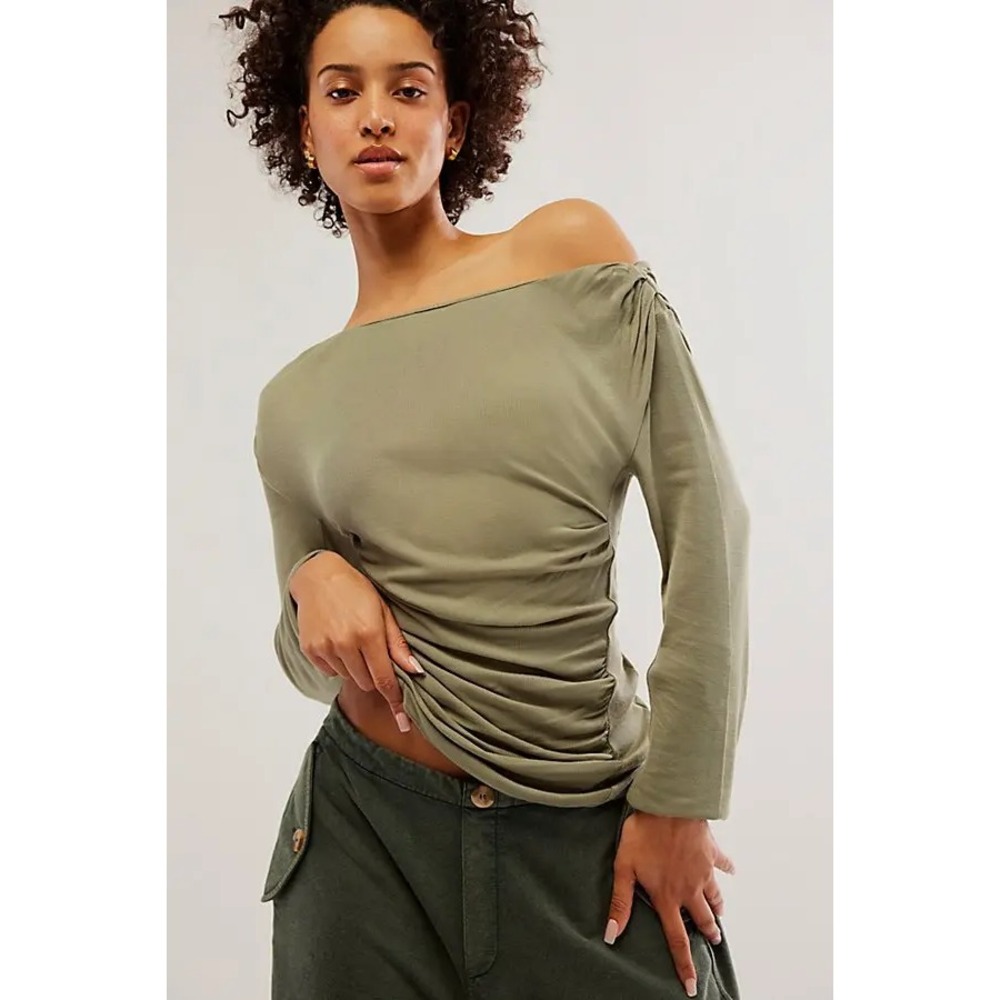 Free People Romantic Ruffle Coquette Long Sleeve Sage Ivy League Size Small NWT